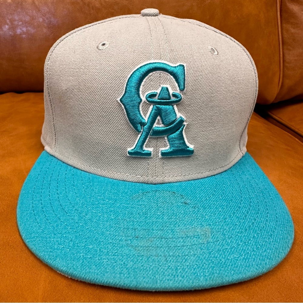 California Angels New Era 59fifty Hat size 7 1/2 Gray and Teal (Anaheim Angels)
